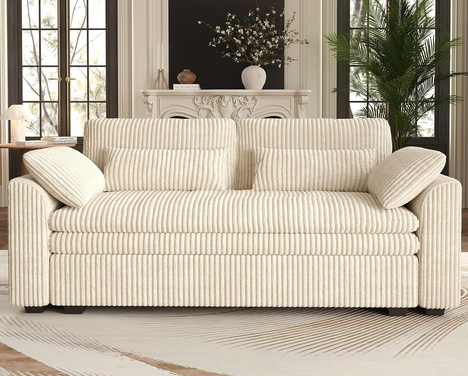 Belffin Large Modular Sectional Sofa with Deep Chaise Modular Sectional Loveseat Sofa with 9' Soft Dual-Layer 2 Seater Sofa Couch Corduroy Beige