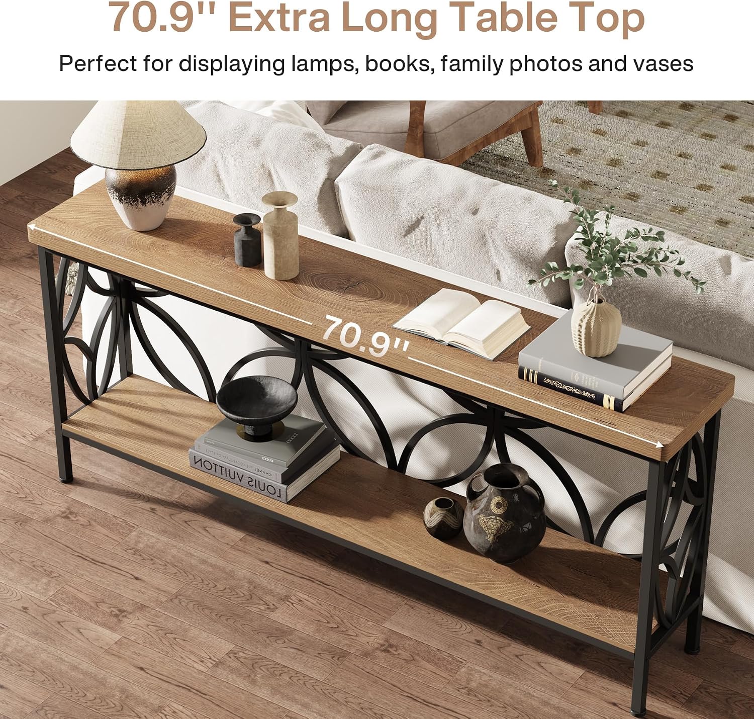 Tribesigns 70.9-Inch Narrow Sofa Table, FarmhouseLong Sofa Table Behind Couch, Entry Console Table with Storage for Entryway, Living Room, Foyer, Unique Design, Oak