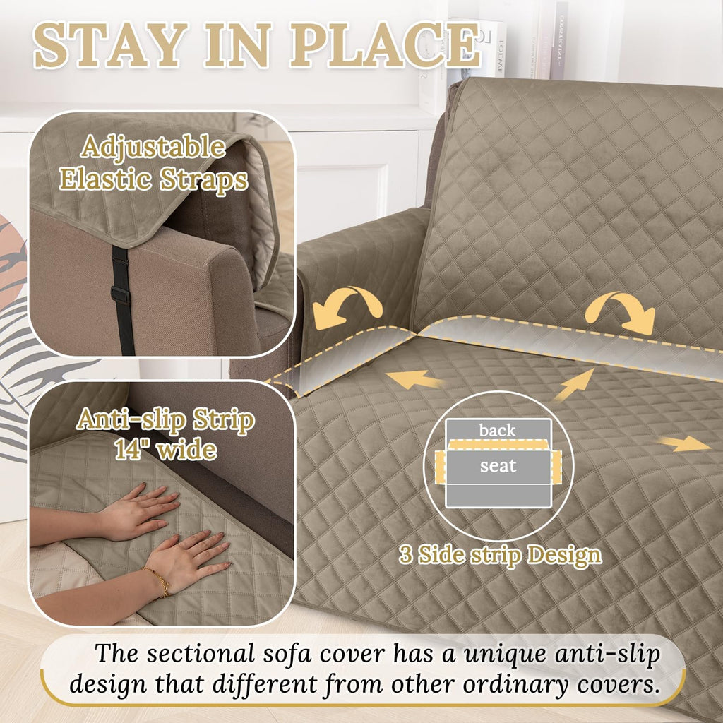 HDCAXKJ Waterproof Corner Sectional Couch Cover Velvet L Shape Sofa Covers for Pets Dogs Soft Heavy Duty U Shaped Sofa Slipcovers Sets for Sectional Non Slip Furniture Protector (Camel, XX-Large)