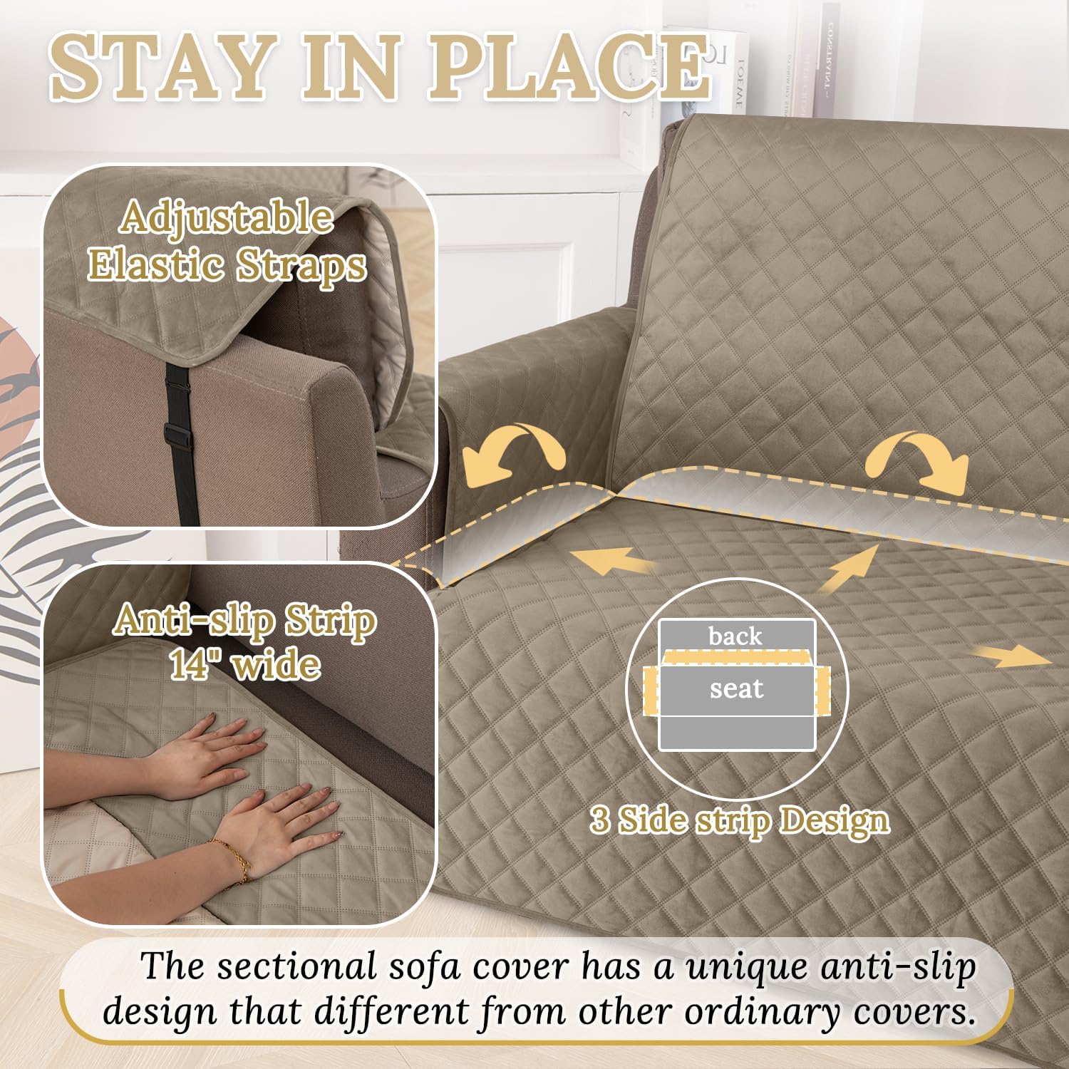 HDCAXKJ Waterproof Corner Sectional Couch Cover Velvet L Shape Sofa Covers for Pets Dogs Soft Heavy Duty U Shaped Sofa Slipcovers Sets for Sectional Non Slip Furniture Protector (Camel, XX-Large)