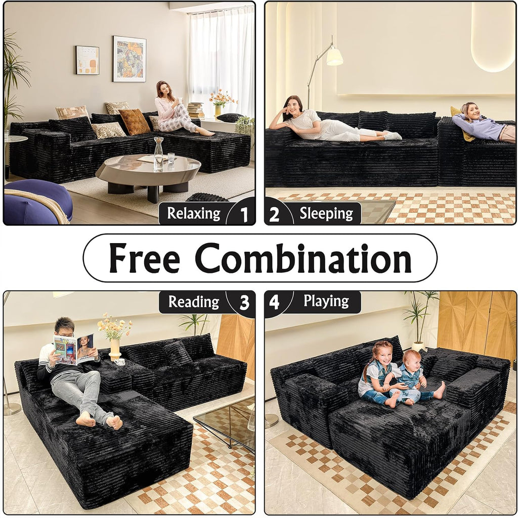 Sectional Couches for Living Room Corduroy Couch, 104' Cloud Sectional Couch with L-Shape Chaise, Modern Modular Sofa, Deep Seat Comfort, No Assembly Required(Plush Corduroy, Right Facing Chaise)
