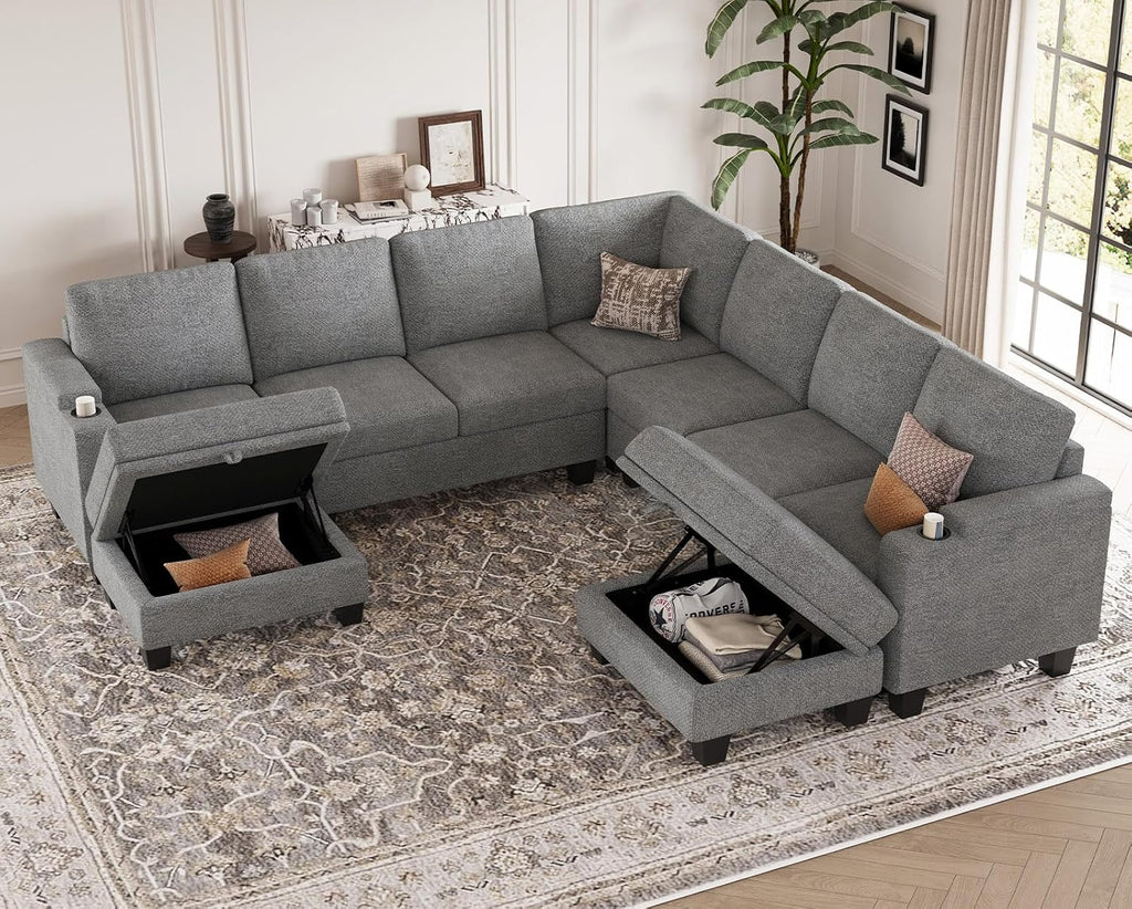 Belffin Modular Sectional Sofa Couch with Storage U Shape Convertible Corner Couches for Living Room Light Grey Couch