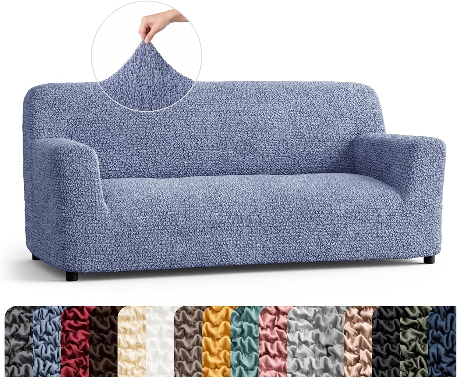 PAULATO BY GA.I.CO. Stretch Sofa Slipcover 1-Piece Elastic Couch Covers for 3-Seater & 4-Seater Sofa Loveseat Armchair Non-Slip Cover Machine Washable Protector – Blue (64'-85' Wide)