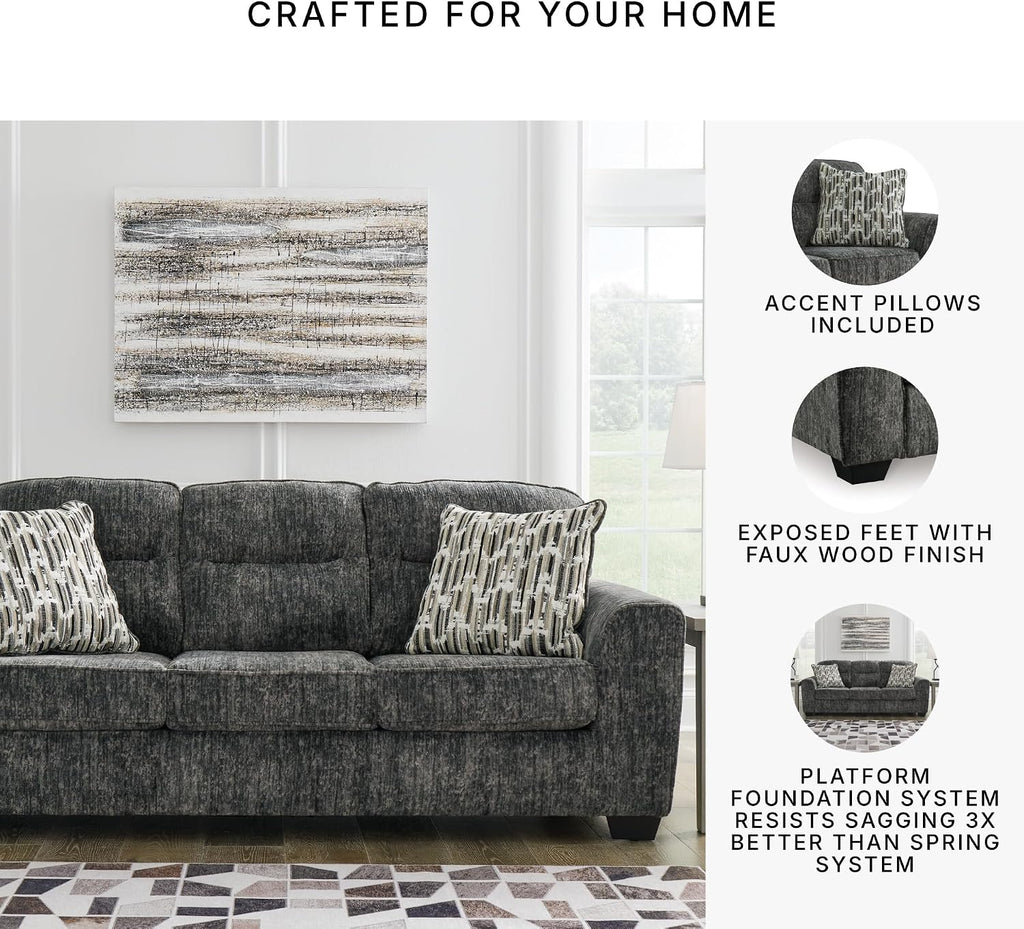 Signature Design by Ashley Lonoke Modern Sofa with 2 Accent Pillows, Gray