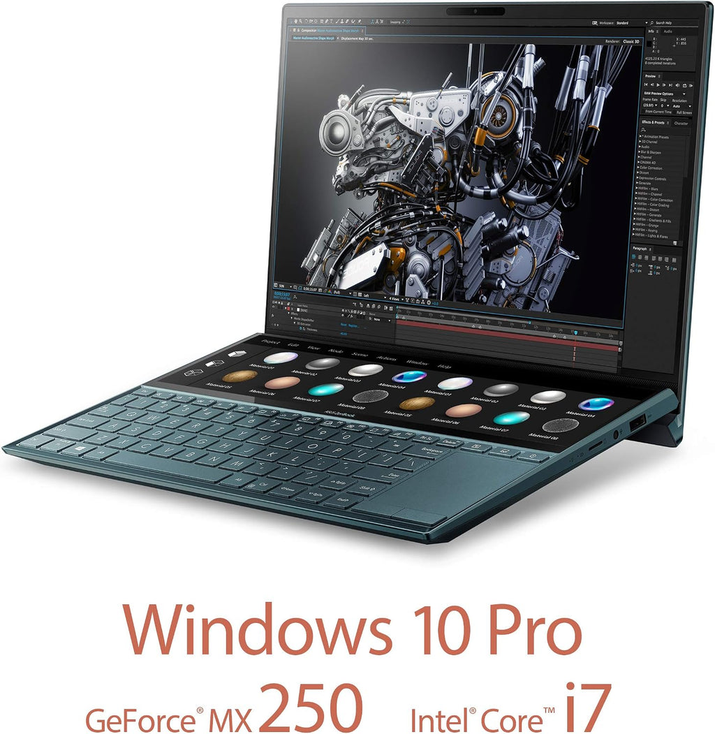 ASUS ZenBook Duo UX481 14' FHD NanoEdge Bezel Touch, Intel Core i7-10510U, 16GB RAM, 1TB PCIe SSD, GeForce MX250, Innovative ScreenPad Plus, Windows 10 Pro - UX481FL-XS74T, Celestial Blue