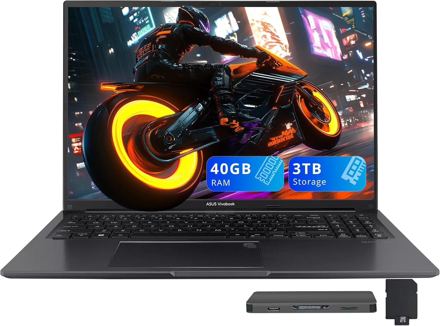 ASUS Vivobook 16' WUXGA Laptop, Intel Core i7-1355U, 40GB RAM, 3TB Storage(2TB SSD+1TB Docking Station Set), Iris Xe Graphics, Backlit Keyboard, Number Pad, Fingerprint, Webcam, Win 11, Black