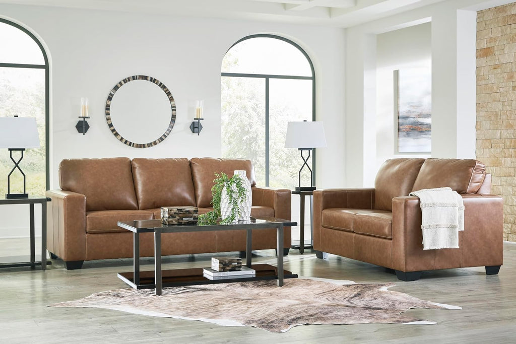 Signature Design by Ashley Bolsena Contemporary Leather Match Sofa, Dark Brown