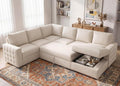 HONBAY Sectional Couch with Pull Out Bed, Sectional Sleeper Sofa with Storage, U Shape Couches for Living Room, Velvet Beige