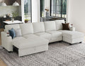 Belffin Modular Sectional Sleeper Sofa Bed with Storage Chaise L Shaped Sectional Couches for Living Room Armrest with Cup Holder. White Couch