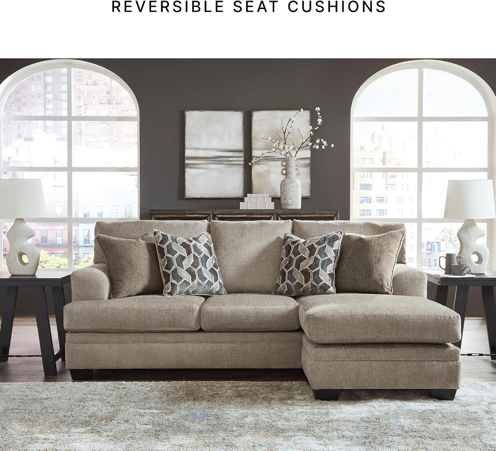 Signature Design by Ashley Stonemeade Casual Right-Arm Facing Sofa Chaise with 4 Toss Pillows, Light Brown