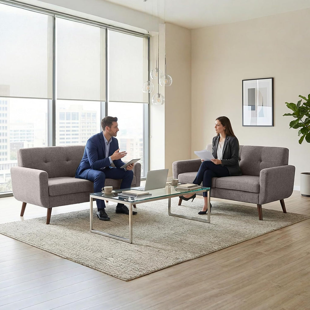 Tbfit 56' W Loveseat Sofa, Mid Century Modern Decor Love Seat Couches for Living Room, Button Tufted Upholstered Small Couch for Bedroom, Solid and Easy to Install Love Seats Furniture, Grey