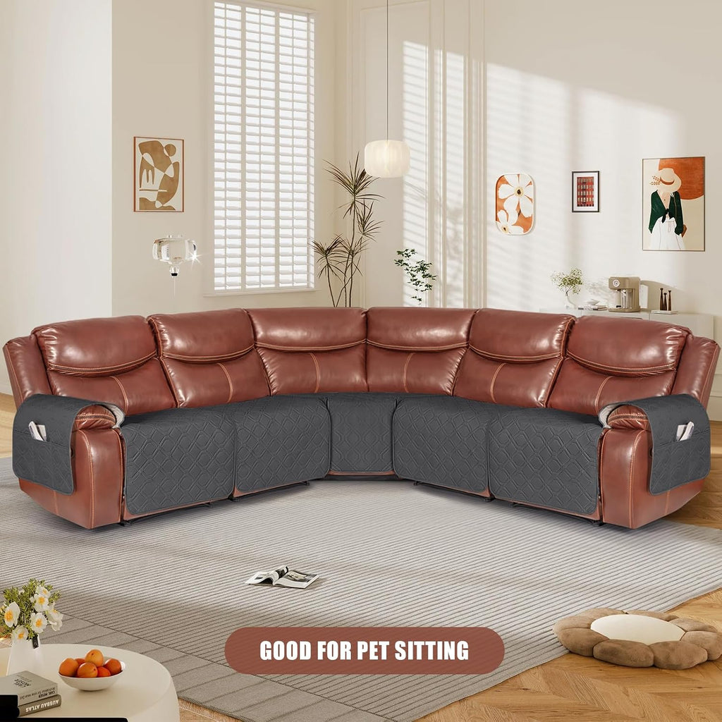 VANSOFY Extra Large Reclining Sectional Couch Covers, Waterproof 5-Piece Sofa Covers for L Shape Sectional Sofa Corner Seater Washable Slipcover for Pets, Dogs(5 Seat Recliner Cover, Charcoal Gray)