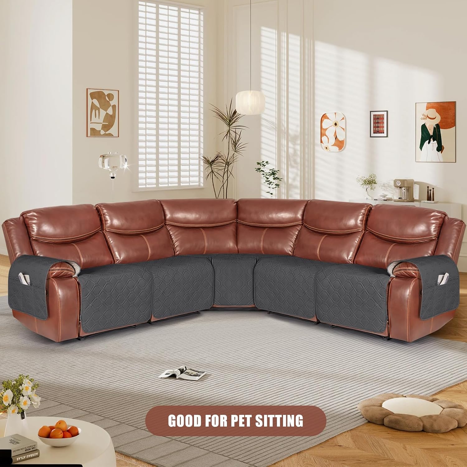 VANSOFY Extra Large Reclining Sectional Couch Covers, Waterproof 5-Piece Sofa Covers for L Shape Sectional Sofa Corner Seater Washable Slipcover for Pets, Dogs(5 Seat Recliner Cover, Charcoal Gray)
