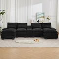 125'' U Shaped Cloud Modular Sofa with Chaise Lounges, Chenille Upholstered Comfy Sectional Couch with Storage Console, USB Charging Ports & Cup Holders, Small Deep Seat Sofa for Living Room, Black