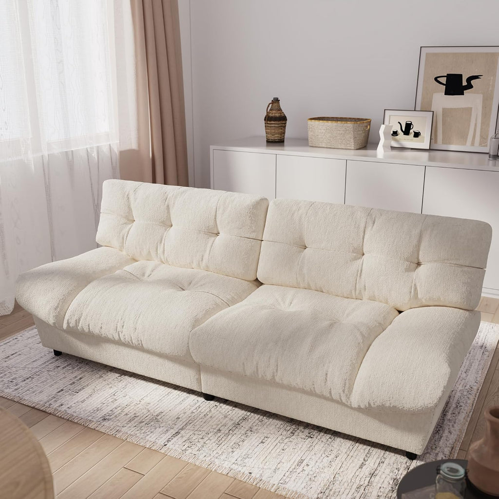 80' Cloud Couch, Chenille Cloud Sofa Overstuffed Love Seat Couches with Pillow Designed Armrest for Small Spaces, Deep Seat Two Seater Couch Loveseat Sofa, Beige White