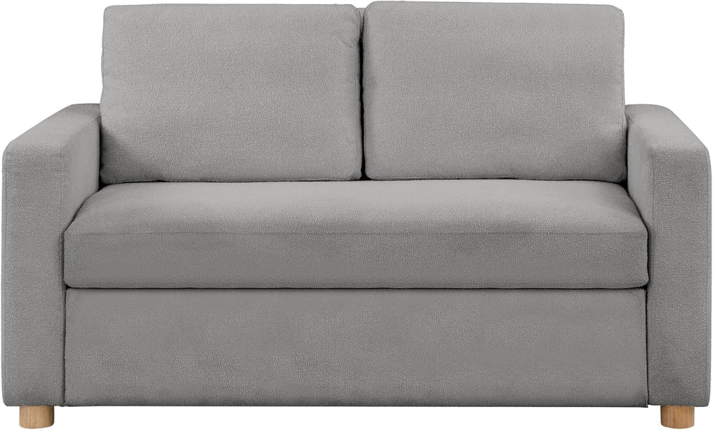Serta Tulsa 66.1' Convertible Sleeper Loveseat, Full Size, Dreamcoil Comfort, FingerGuard Pinch Point Protection, Boucle Fabric, Grey