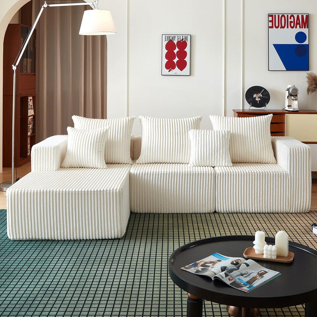 102' Sectional Couches for Living Room,Boneless Cloud Couch,L-Shaped Sofa with Oversized Deep Seat,Comfy Couch for Apartment,Compressed Sofa in a Box,No Assembly Required(Corduroy,Beige)