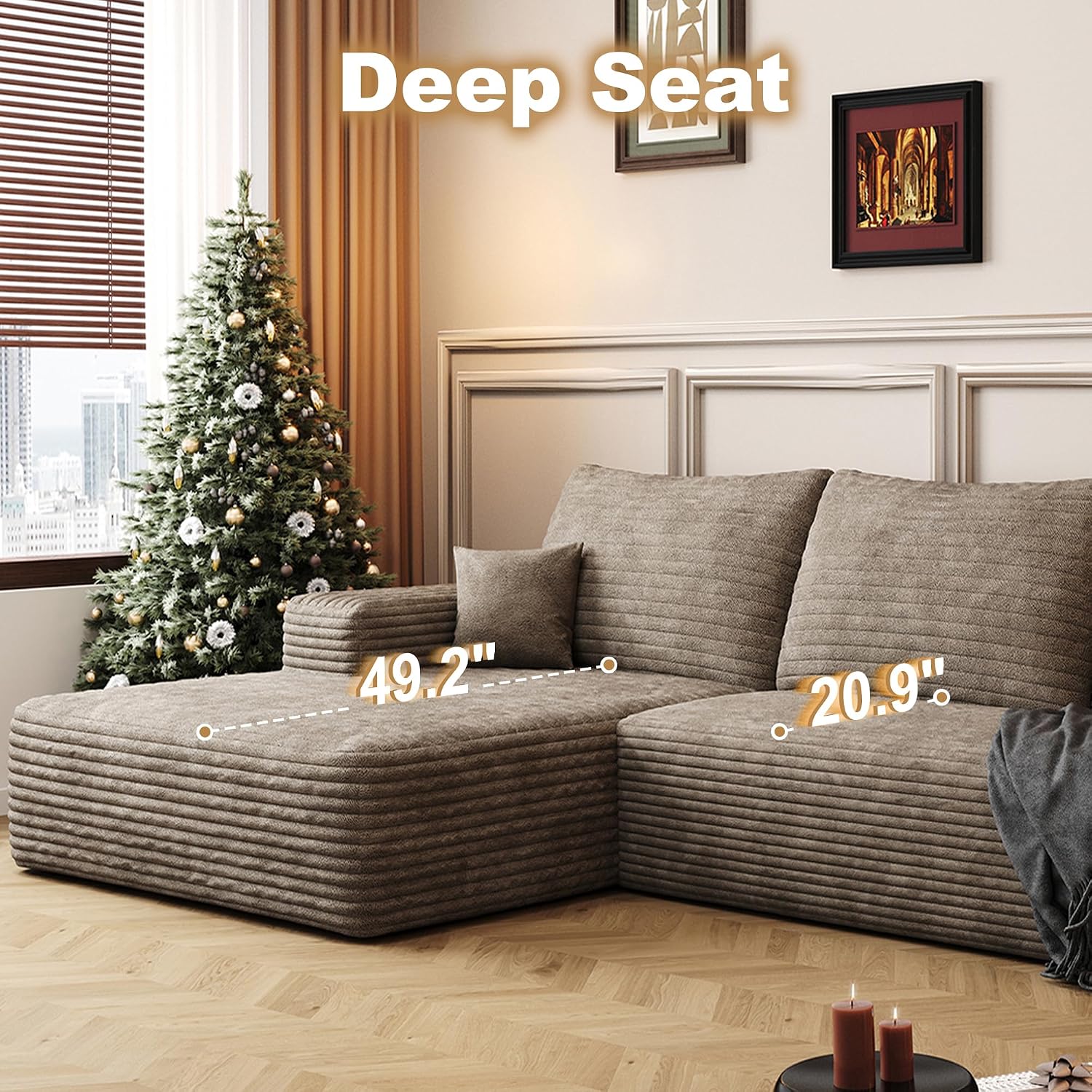 AUGOP 108' Sectional Couches for Living Room Modern Modular Sofa with L-Shape Couchs Upholstered Boneless Couch Deep Seat Sectional Couch with Chaise (Camel, Left Facing Chaise+2Seaters+1Ottoman)