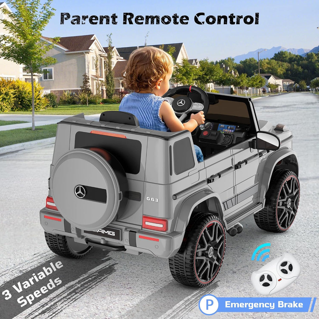 ANPABO Licensed Mercedes-Benz G63 Car for Kids, 12V Ride on Car w/Parent Remote Control, LED Headlights, Music Player & Horn, Soft Start, Low Battery Prompt, Kids Electric Car, Grey