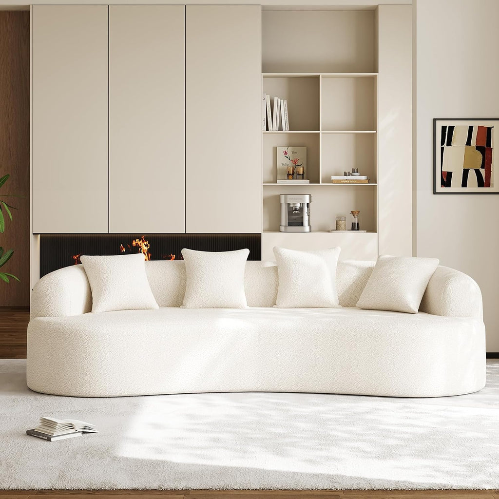 Oversized Sectional Sofa for Living Room, Modern Luxury Plush Chenille 4-Seater Extra Deep & Wide Seat Curved Cloud Couch with 4 Throw Pillows, No Assembly Needed, Cream White