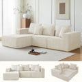 101' Cloud Couch for Bedroom,Boneless Couch with Oversized Chaise,4-Seat Chenille Deep Seat Sofa with 5-Pillows for Living Room,Corduroy Sofa in A Box,Beige