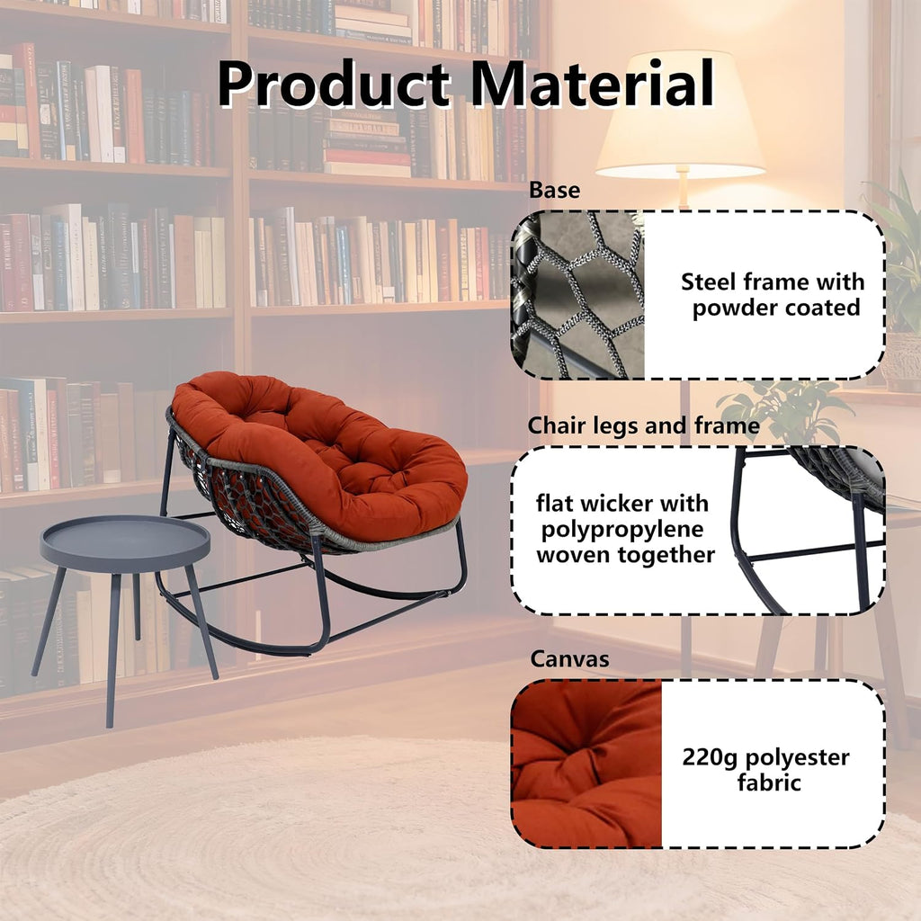 Modern Rocking Chair with Side Table Set, 2-Piece Patio with Soft Cushion & Side Table, 330 LBS Capacity, All-Weather Balcony Furniture