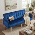 TYBOATLE 62.99' W Velvet Modern Convertible Folding Futon Couch Sofa Bed w/ 2 USB Charging Ports for Compact Living Space, Small Couches for Office, Dorm, RV Room, Apartment, Bedroom (Navy Blue)