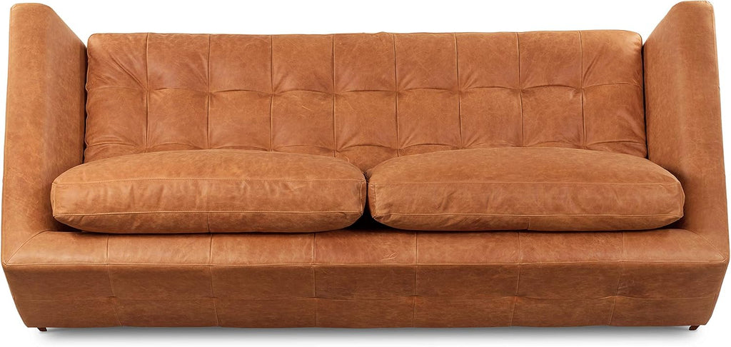 Poly & BARK Calle 90' Sofa Full-Grain Pure-Aniline Italian Leather in Cognac Tan, Solid Wood Legs