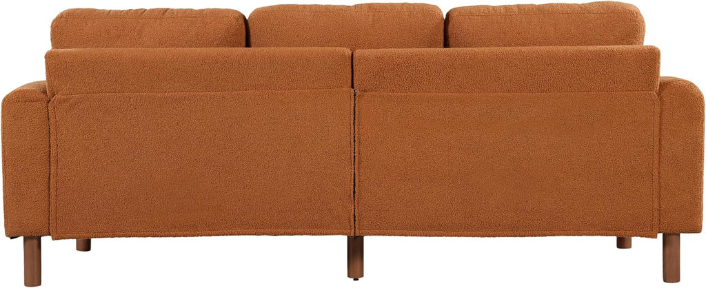 Christopher Knight Home Yadil Teddy Fleece Upholstered 3 Seater Sofa Couch, Wooden Home Sofa Living Room, Comfy Cloud Couch for Bedroom, Home Office, Orange