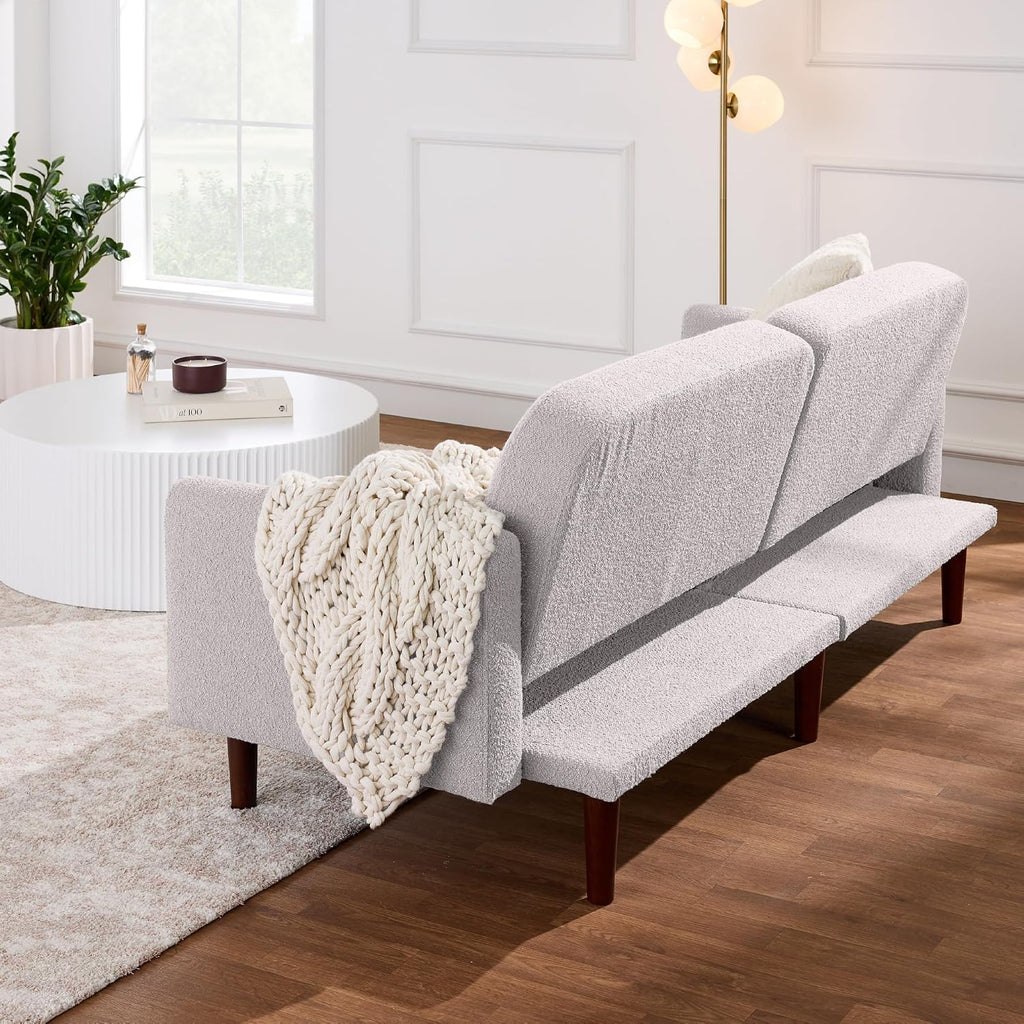 Best Choice Products 77' Mid Century Modern Boucle Loveseat Sofa, Couch, Convertible Sofa Sleeper Bed w/Real Wood, Removable Armrest - Frost Gray