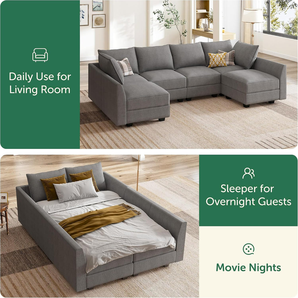 HONBAY Modular Sectional Sofa U Shaped Sectional Modular Sofa with Storage Convertible Sectional Couch for Living Room, Grey