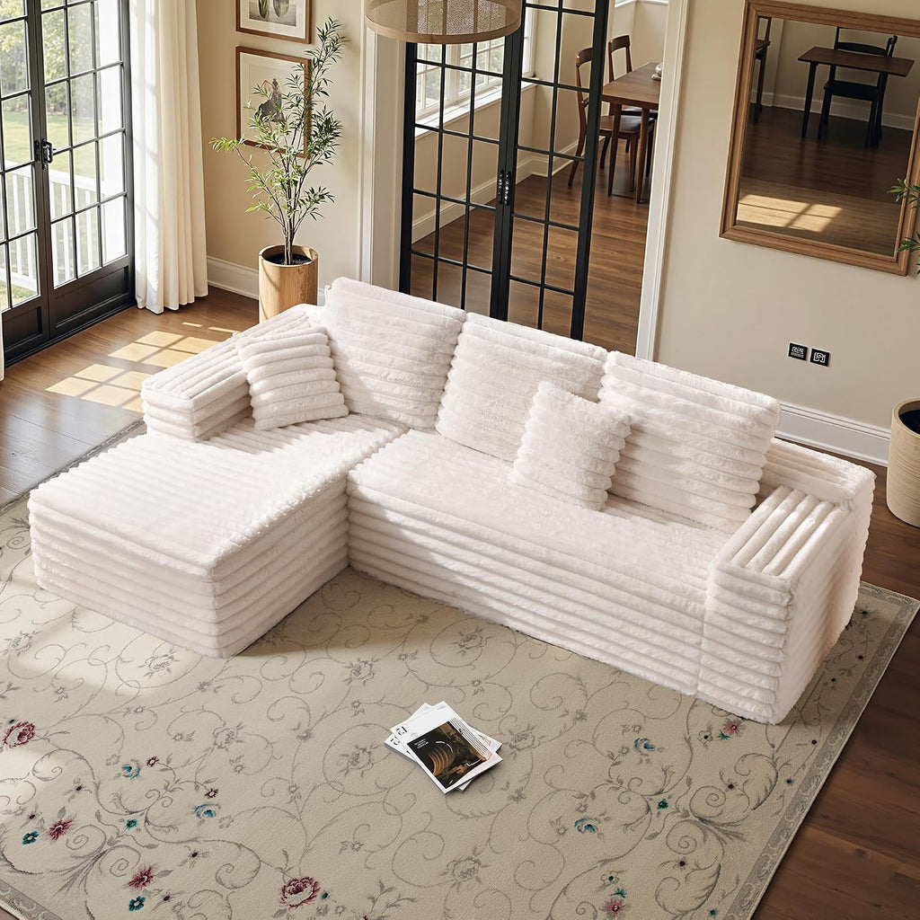 VanAcc 106' Oversized Modular Sectional Sofa, Deep Seat Cloud Couch with Corduroy Upholstery, L Shaped Boneless Sofas, Easy No-Assembly Lounge Couches for Living Room, Cream