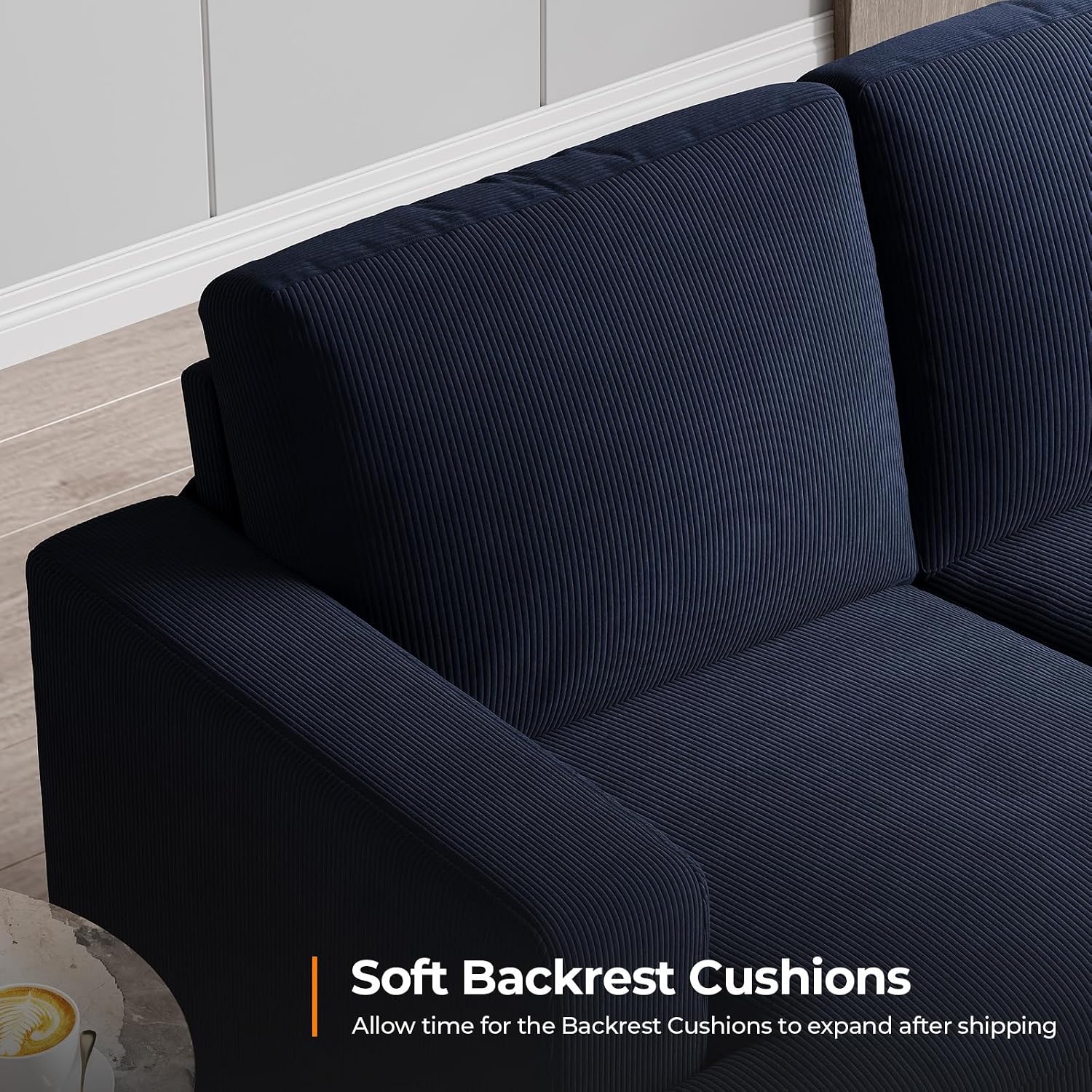 COPIAE 89 Inch Sofa with Extra Deep Seats Oversize, 3 Seater Sofa for Living Room, Modern Couch and Sofa, Comfy Armrests and Seats and Backrests, Easy Installation, Corduroy Fabric Blue