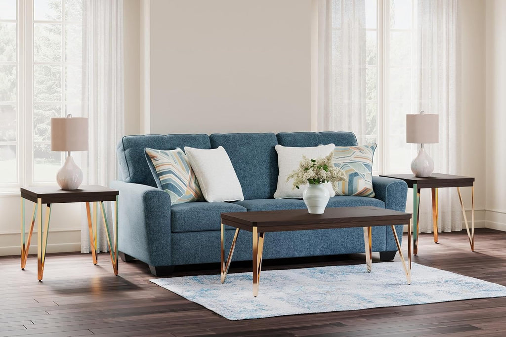 Signature Design by Ashley Cashton Casual 2-in-1 Sofa Sleeper with Folding Gel Memory Foam Mattress, Queen, Blue