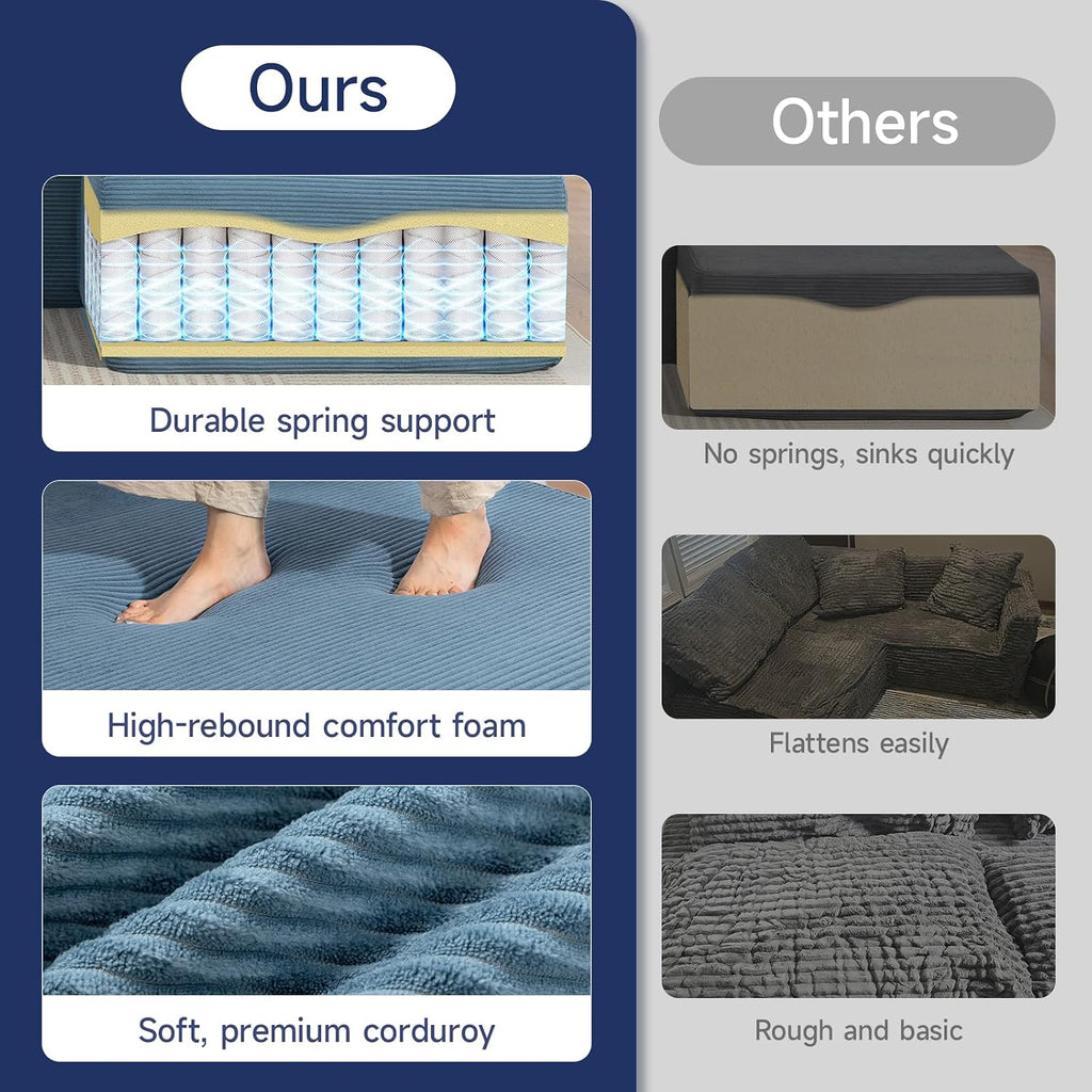 Brage Living 2025 New 108' Cloud Couch Sectional, Comfy Boneless Modular Sectional Sofa with L-Shaped Chaise, Deep Seat Couch for Living Room, No Assembly Required (Blue, Left Facing Chaise)