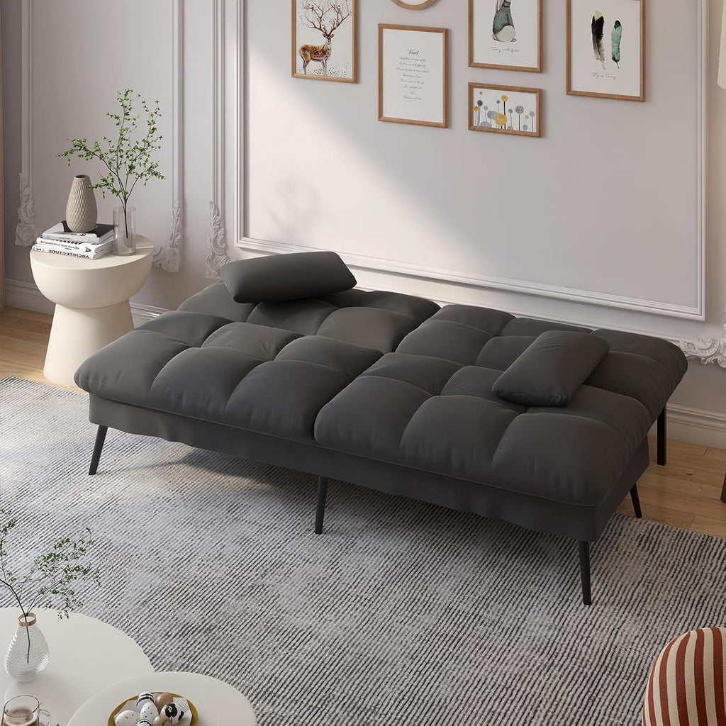 COMHOMA Convertible Sofa Bed,72″Fabric Couch with Adjustable Backrest,Loveseat Recliner Sleeper Living Room Furniture futon Set (Black)