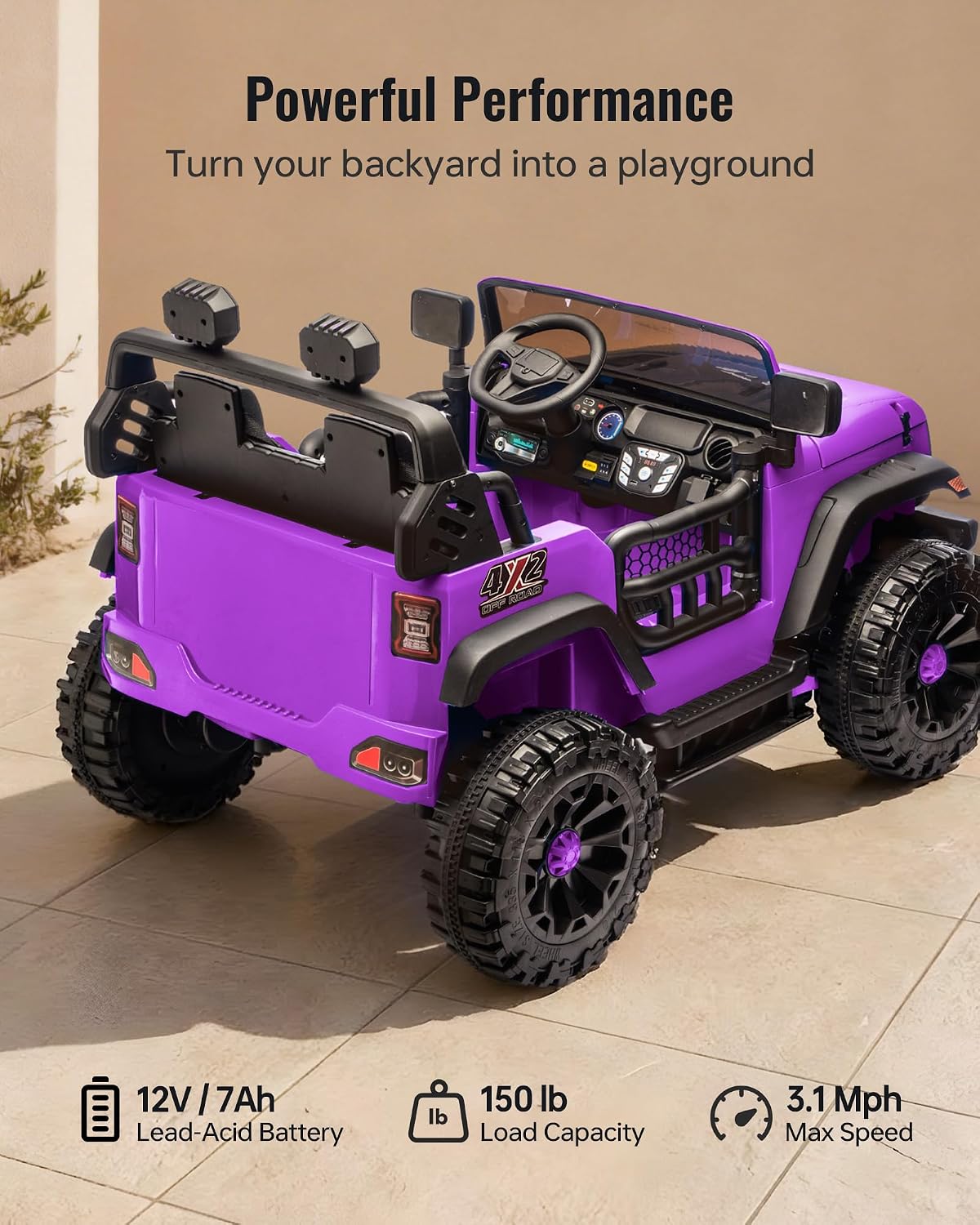 Outfunny 2 Seater Ride on Car Toy, 12V Electric Car for Kids 4-8 with Remote Control, Capacity 150 lb, LED Light - Purple