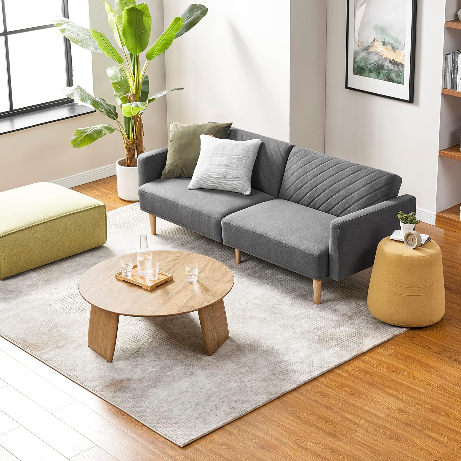 mopio 76.4' Futon Sofa Bed, Couch, Loveseat, Sleeper Sofa, Mid Century Modern Futon Couch, Sofa Cama, Couches for Living Room (Dark Gray Fabric)