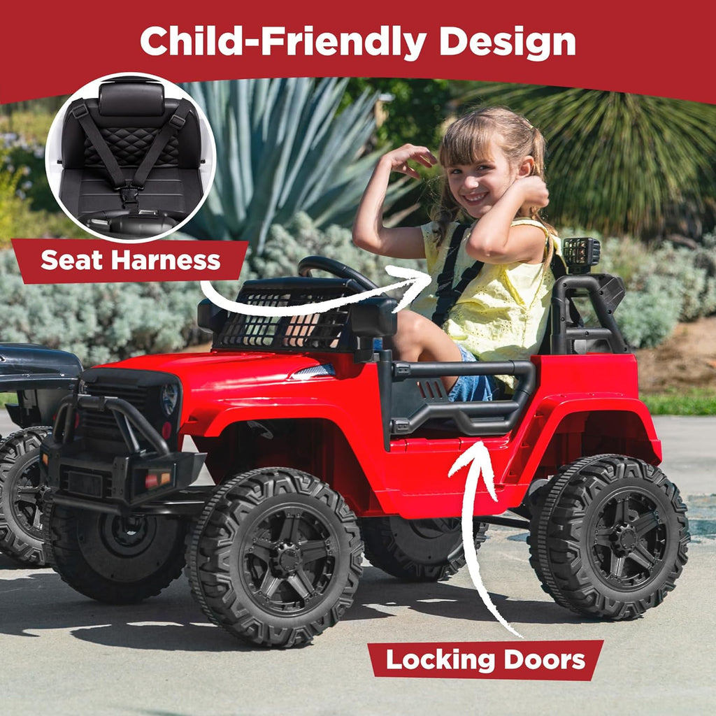 Best Choice Products 12V Kids Electric Vehicle Toy Ride On Car with Parent Remote Control for Toddlers, Seat Harness, 61 lbs Weight Capacity, Locking Doors, Spring Suspension, Bluetooth - Red