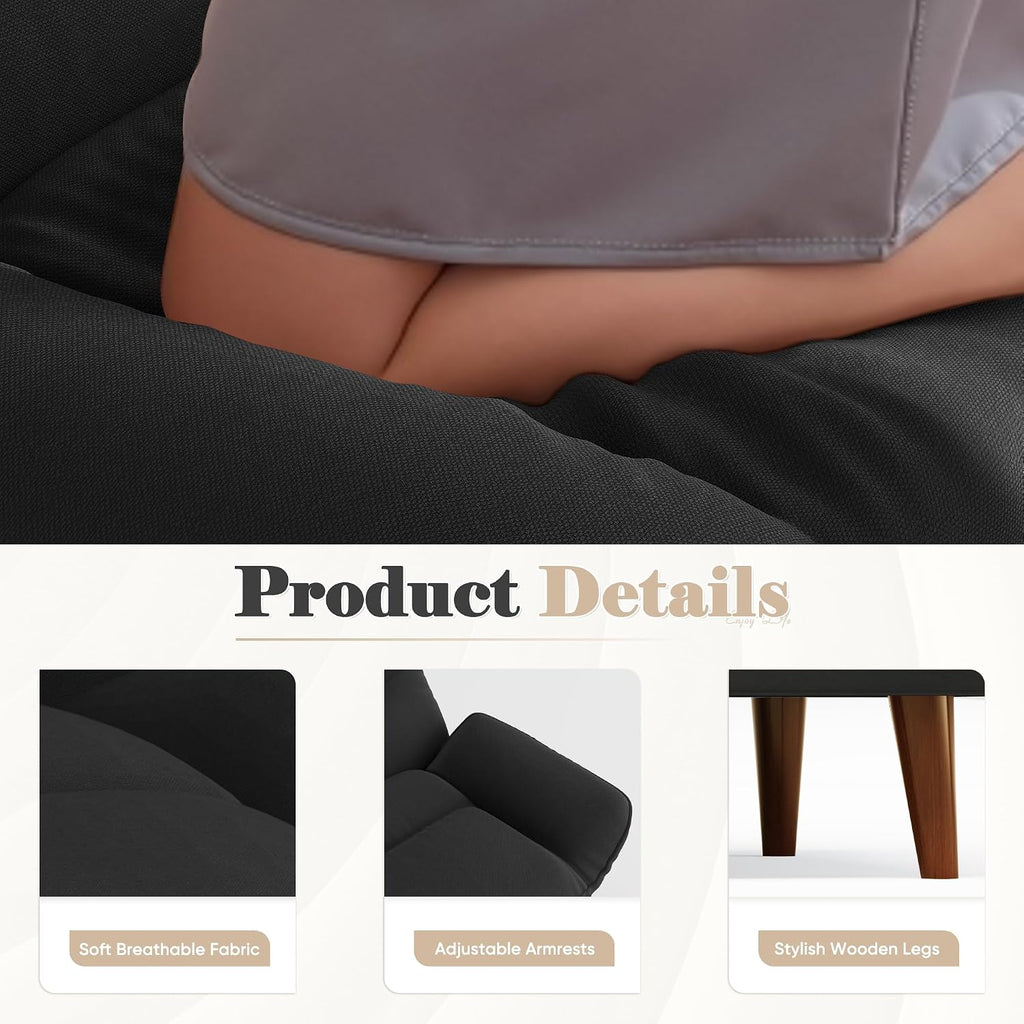 Homall Futon Sofa Bed, Modern Loveseat Futon Couch with Adjustable Backrest and Armrests, Sleeper Sofa Bed with Wood Frame for Living Room, Office, Apartment (Fabric, Black)