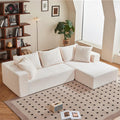 108' L-Shaped Boneless Couch, Modular Sectional Sofa with Moveable Ottoman, Corduroy Cloud Couches for Living Room, No Assembly, Ship in a Box, Beige