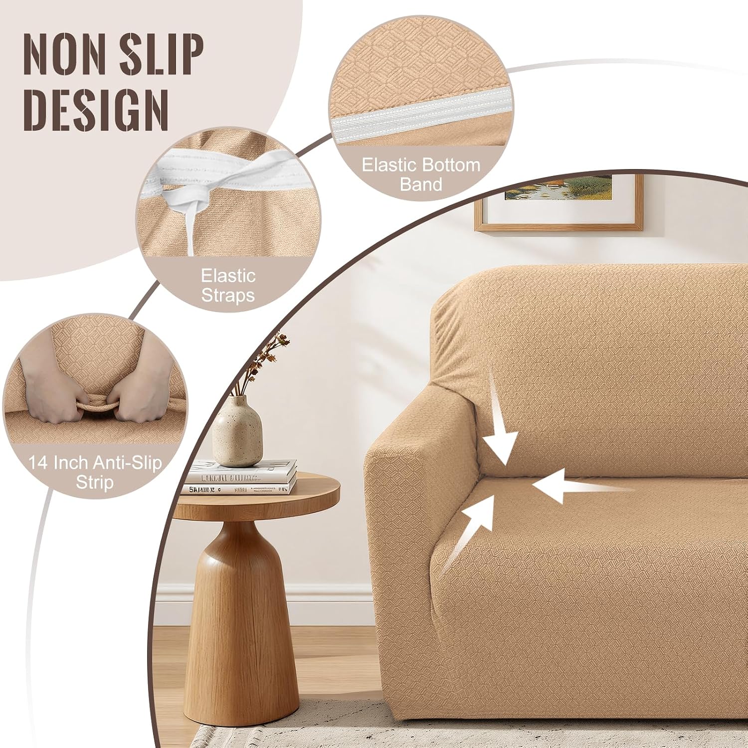 HDCAXKJ Sectional Couch Cover L Shape Stretch Sofa Covers Washable Jacquard Corner Couch Slipcover Non Slip Sectional Slip Cover U Shaped Furniture Protector for Pets Dogs (Apricot, X-Large)