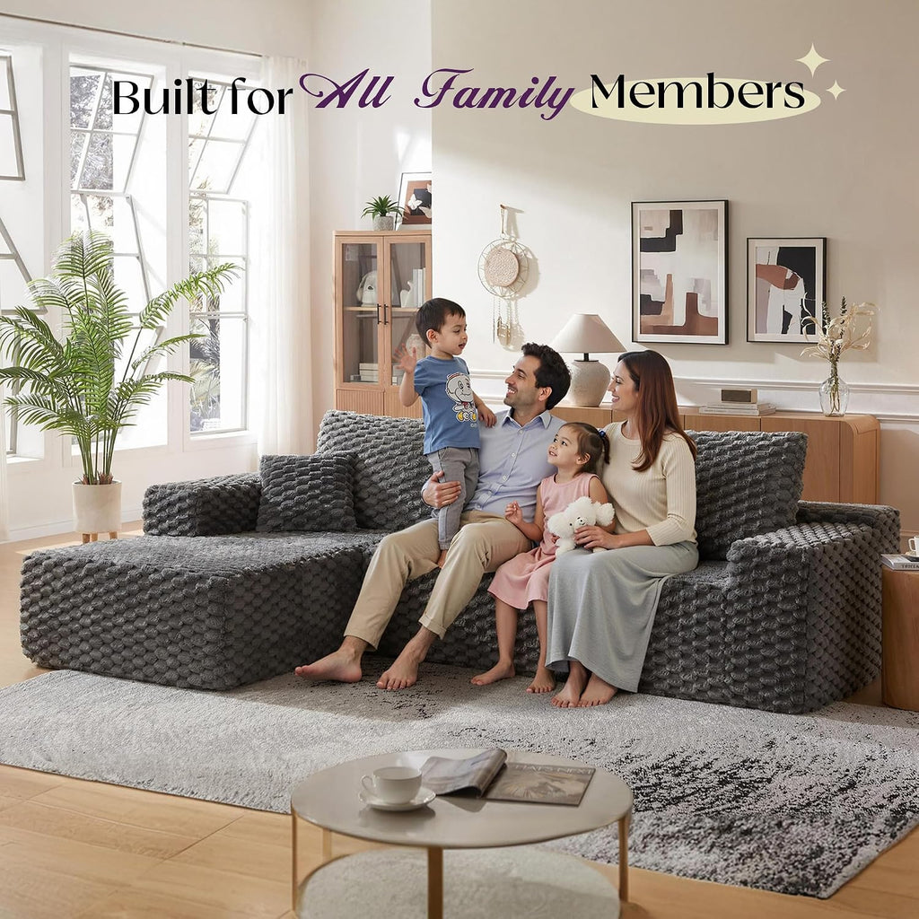 VanAcc 106'' Oversized Modular Sectional Sofa, Deep Seat Cloud Couch with Corduroy Upholstery, L Shaped Boneless Sofas, Easy No-Assembly Lounge Couches for Living Room, Grey