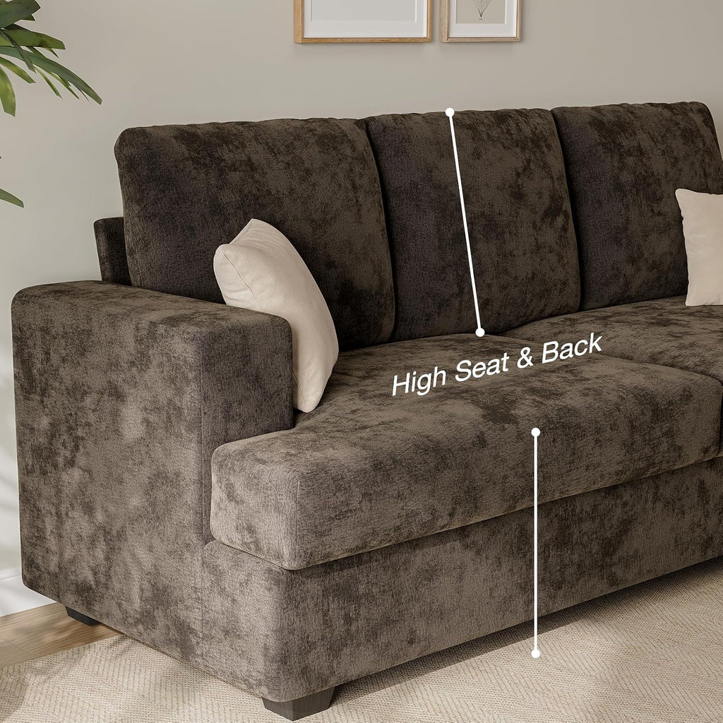 89' Brown Couches for Living Room, 3 Seater Couch with Deep Seat, Oversized Loveseat Sofa for Apartment and Small Spaces
