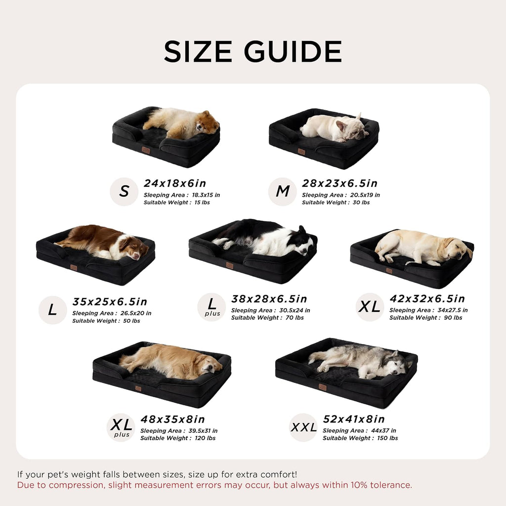 Bedsure XL Plus Orthopedic Dog Bed for Extra Large Dogs - Washable XLarge Dog Cat Bed Waterproof, Comfort Dogs Couch Sofa with Washable Removable Cover, Pet Bed with Nonskid Bottom, Black, 48'