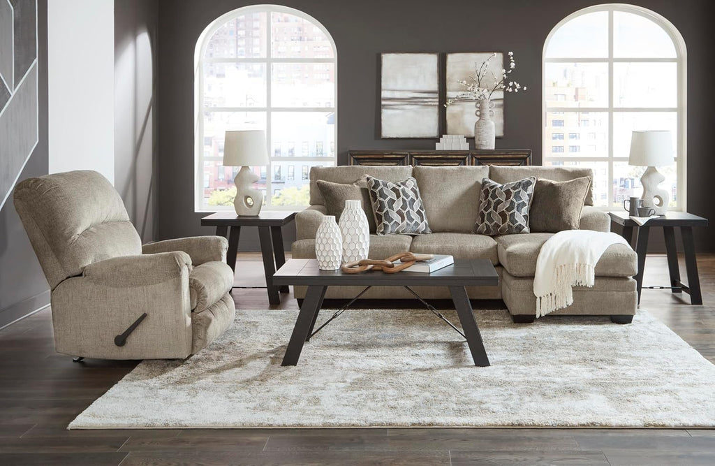Signature Design by Ashley Stonemeade Casual Right-Arm Facing Sofa Chaise with 4 Toss Pillows, Light Brown