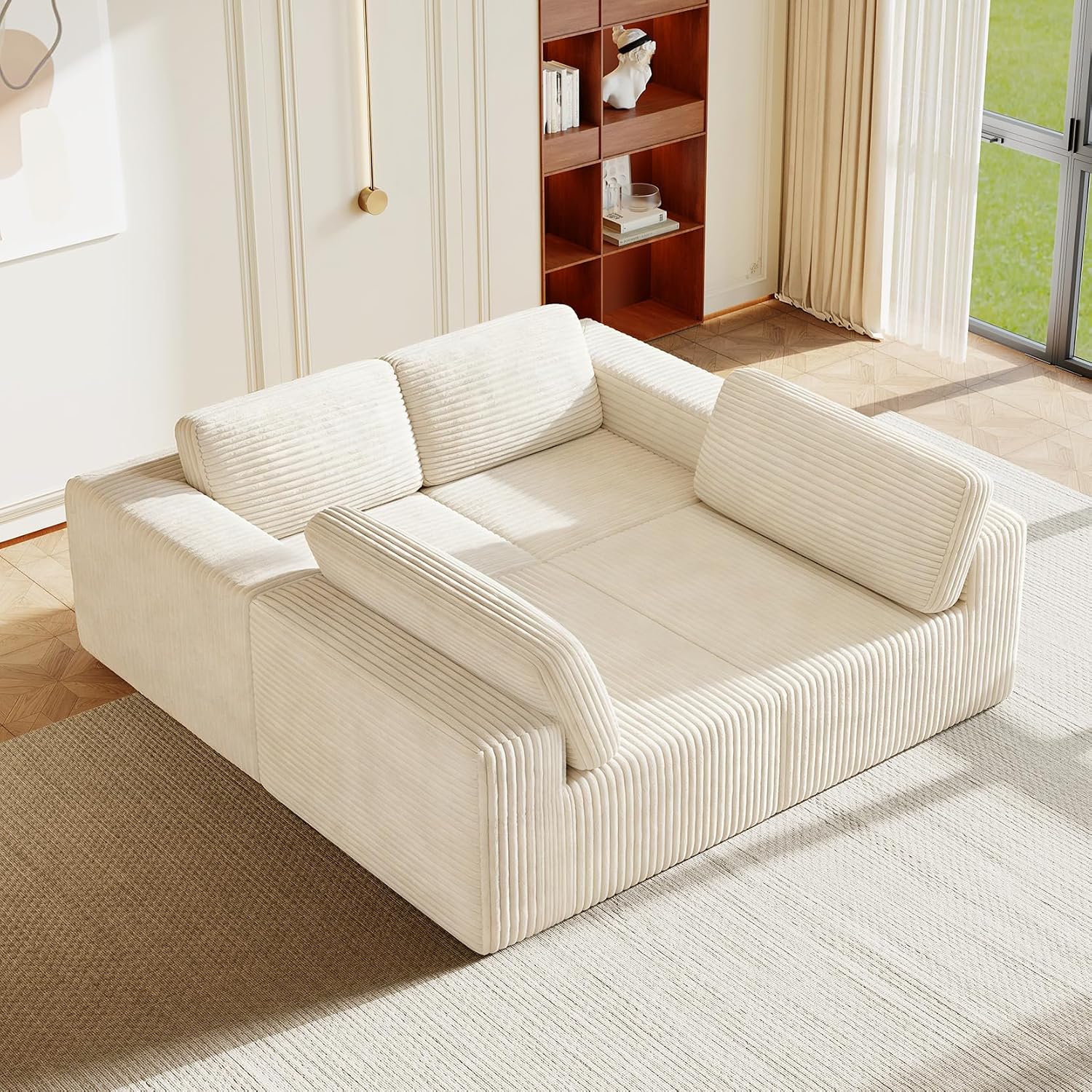 Vesgantti 159' Modular Sectional Sofa, Corduroy Cloud Couch with Extra Deep Seats & Spring Support, Flexible Layout 4-Seater Boneless Couch, No Assembly Required, Beige