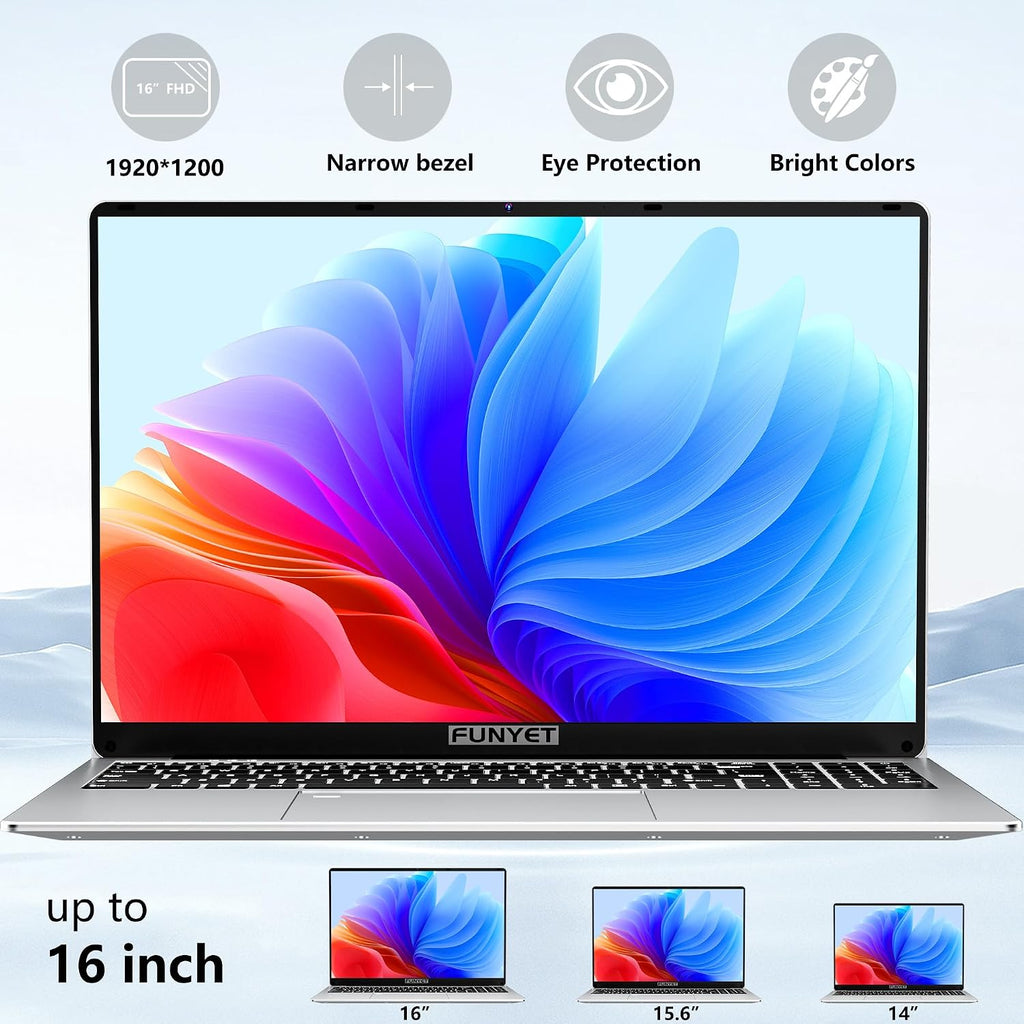 FUNYET 2026 Gaming Laptop Computer Windows 11 Pro, 16 Inch Lap Top PC, 16GB RAM 1TB SSD, Intel 12th Gen N100 Processor(up to 3.4GHz), Backlit Keyboard, Fingerprint Unlock, Office 365 Business