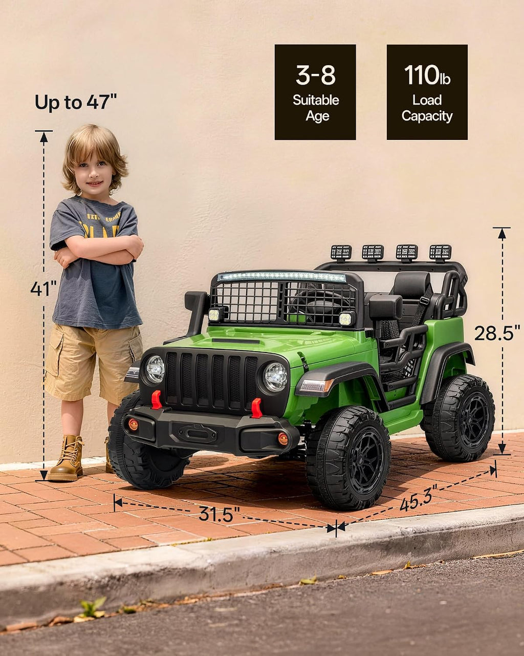Outfunny 2 Seater Ride on Car Toy, 12V Electric Car for Kids 4-8 with Remote Control, Capacity 110 lb, LED Light - Green