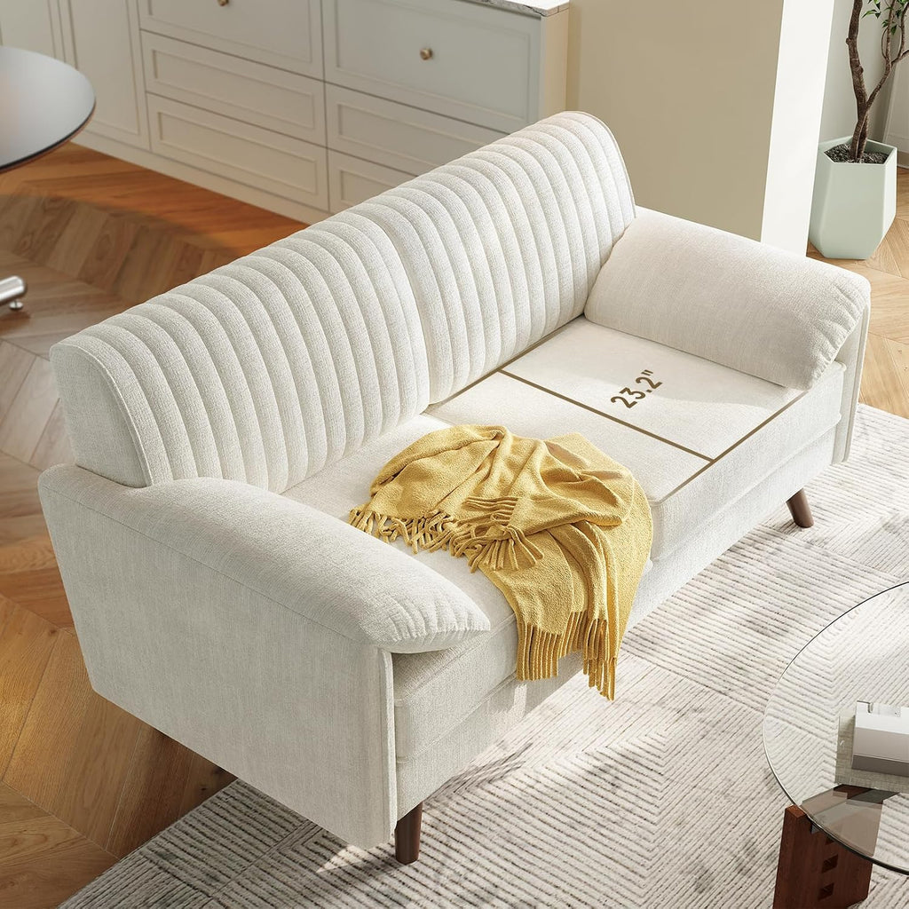 ONBRILL 64.5' Loveseat Sofa, Chenille Loveseat Couch for Living Room, 23.2' Deep Seat Love Seat with Padded Arms, Comfy Modern Small Couches for Bedroom, Small Spaces, Dorms, Office, Beige